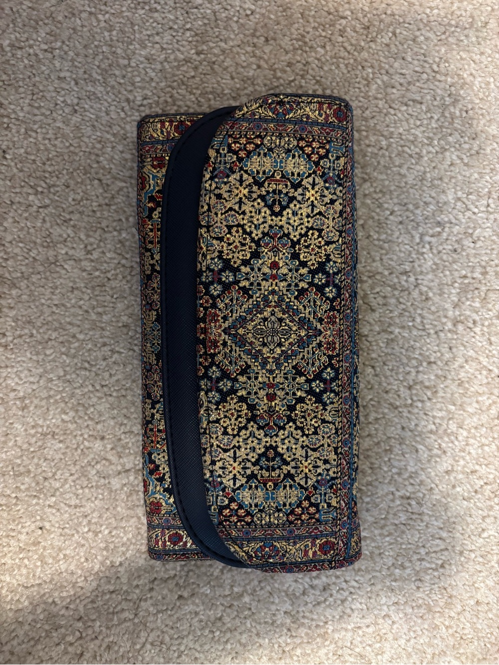 Ornate Tapestry Pattern Clutch Wallet - Navy & Gold